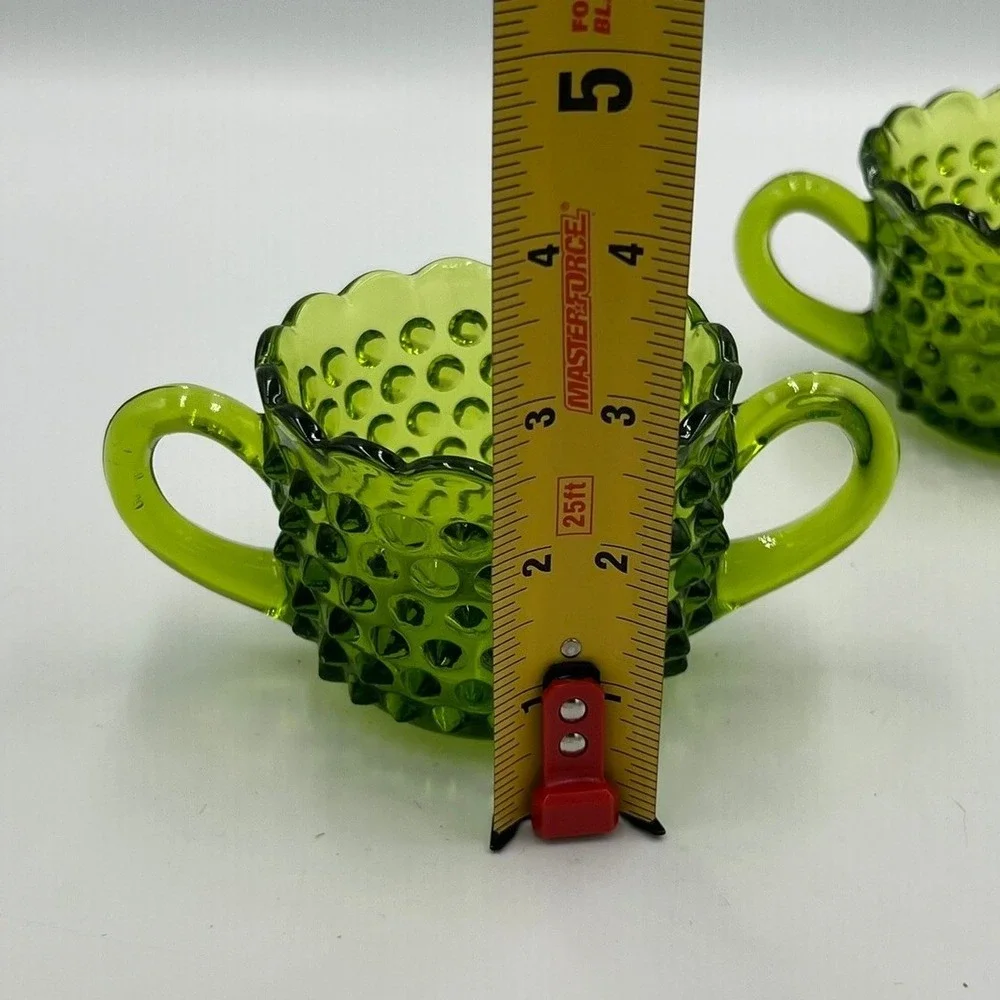 Fenton Hobnail Creamer Sugar Set Avocado Green Very Good MCM Glass